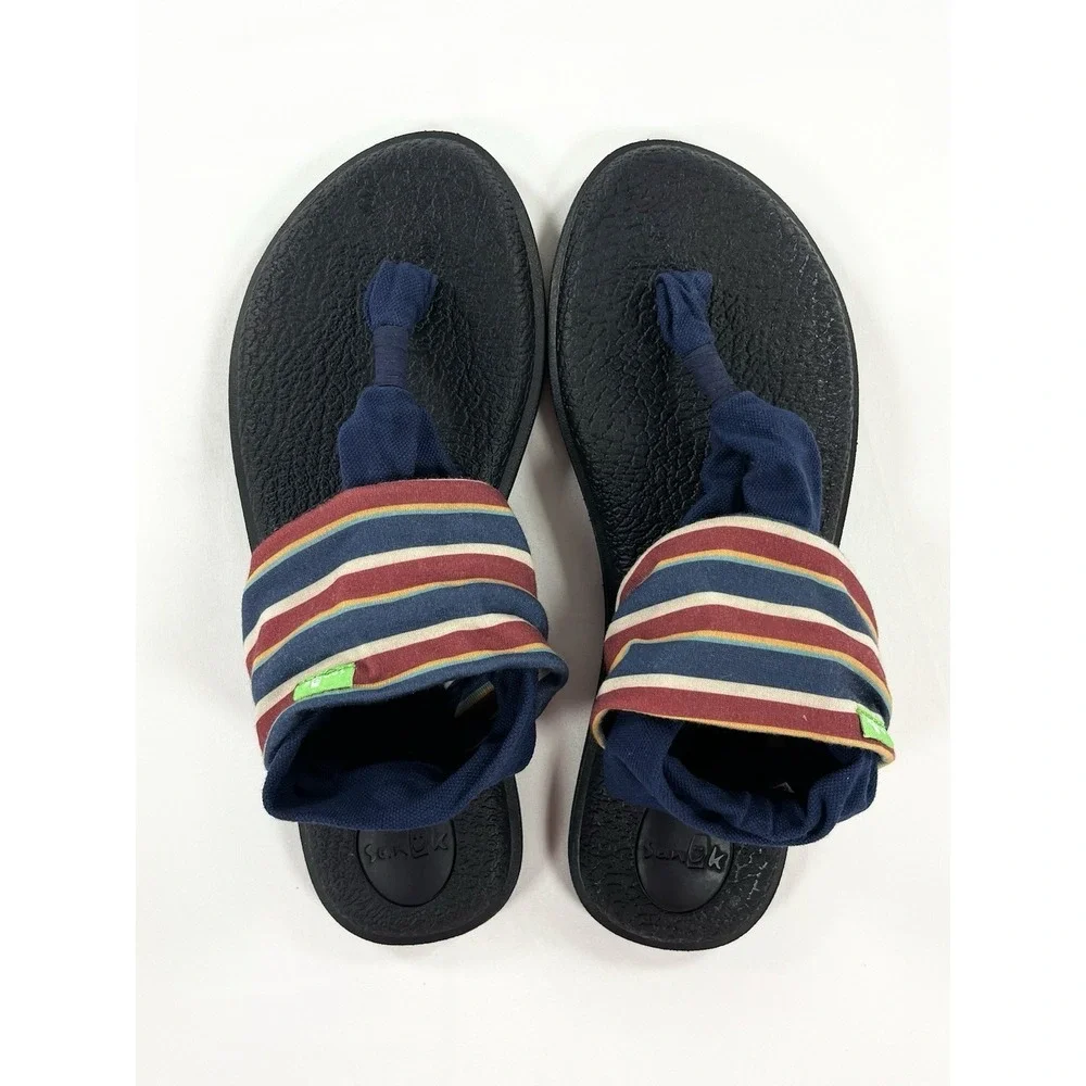 Sanuk Yoga Sling‎ 2 Comfort Sandals Navy Multi Stripe Fabric Women Size 7 New